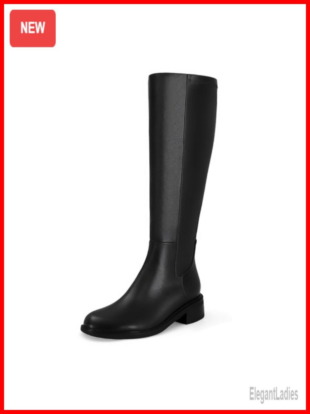 Knee High Boots Faux Leather Round Toe Low Heel Side Zip Tall Boots